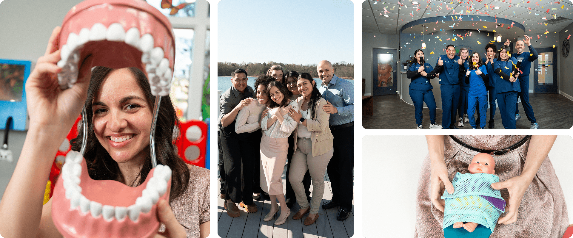 Collage from the photos - South Jersey pediatrics dental team all smiling and happy