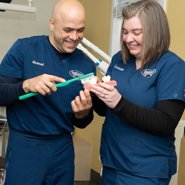 Dental professionals are showcasing brushing techniques